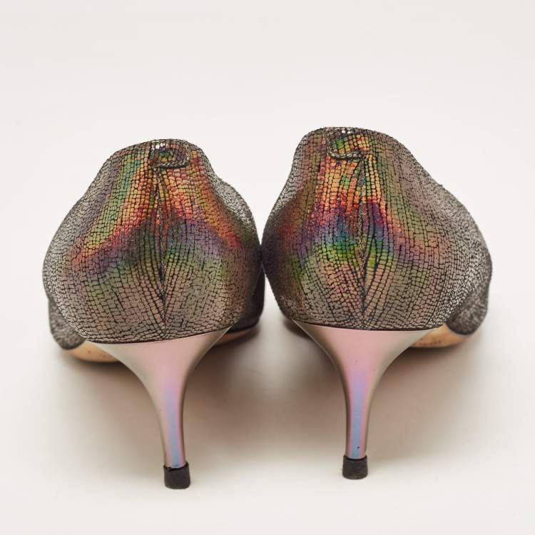 Pre Owned Jimmy Choo Metallic Laminated Suede Allure Pumps Size 38
