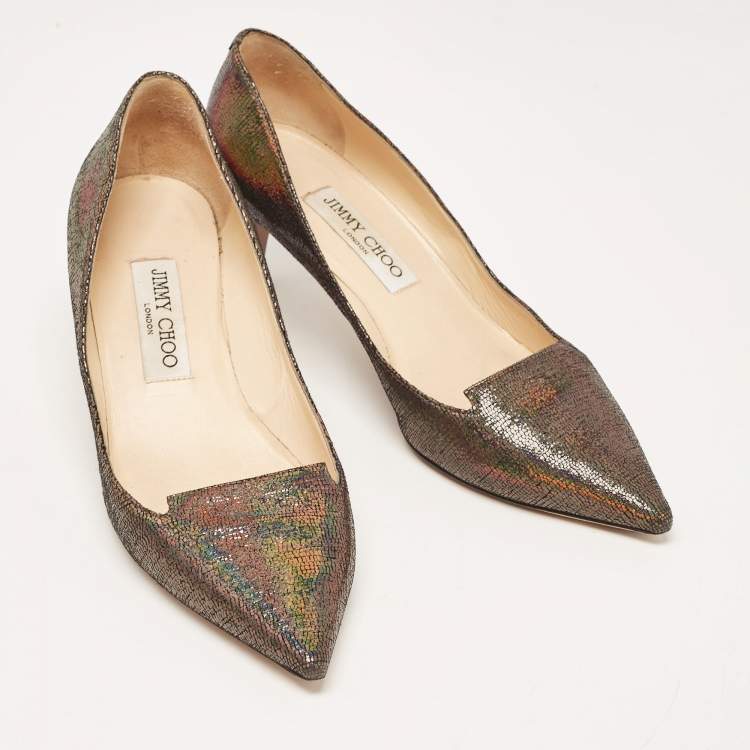 Pre Owned Jimmy Choo Metallic Laminated Suede Allure Pumps Size 38