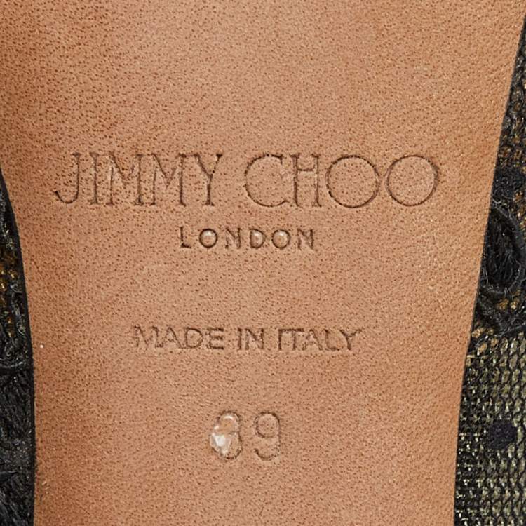 Pre Owned Jimmy Choo Black Lace,Suede and Mesh Shar Open-Toe Slingback Sandals Size 39