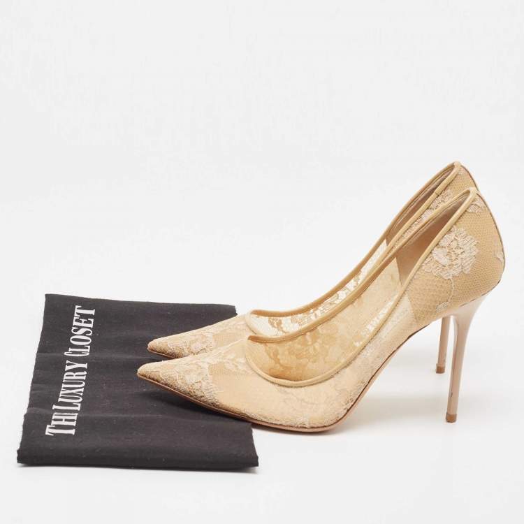 Pre Owned Jimmy Choo Beige Mesh and Patent Romy Pumps Size 38