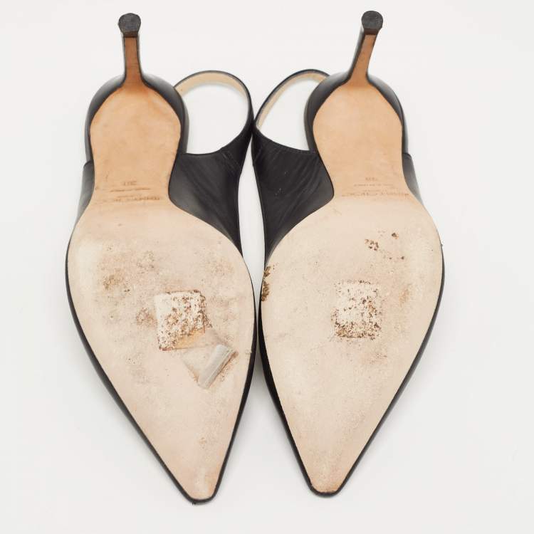 Pre Owned Jimmy Choo Black Leather Slingback Pumps Size 38
