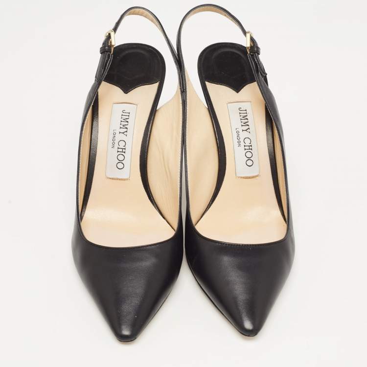 Pre Owned Jimmy Choo Black Leather Slingback Pumps Size 38
