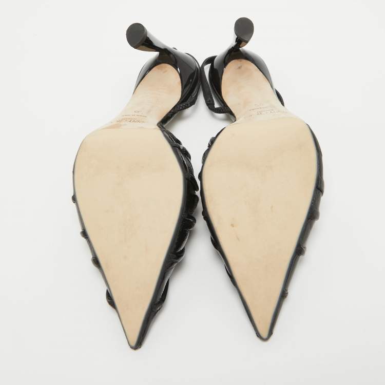 Pre Owned Jimmy Choo Black Leather Slingback Pumps Size 35