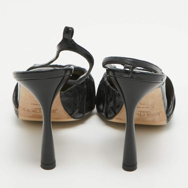 Pre Owned Jimmy Choo Black Leather Slingback Pumps Size 35