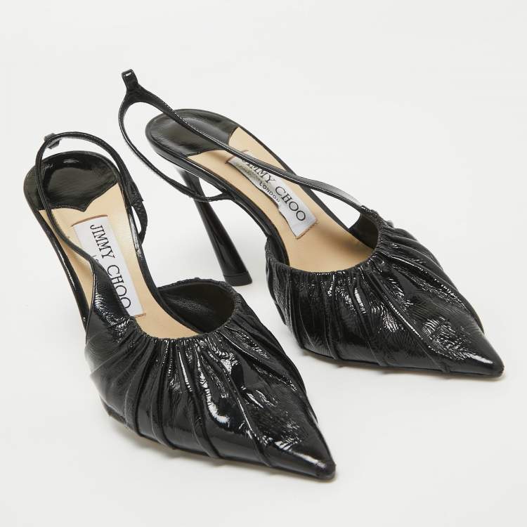 Pre Owned Jimmy Choo Black Leather Slingback Pumps Size 35