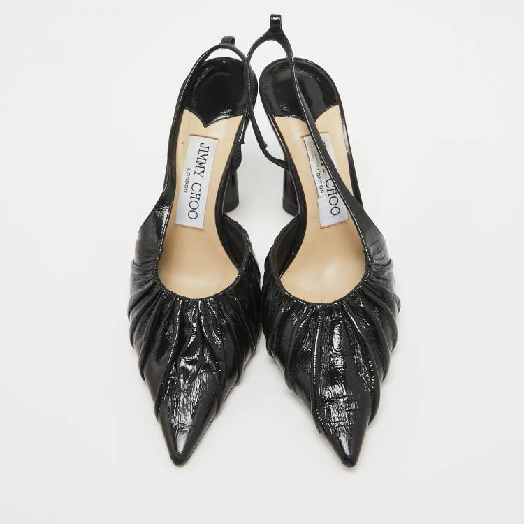 Pre Owned Jimmy Choo Black Leather Slingback Pumps Size 35
