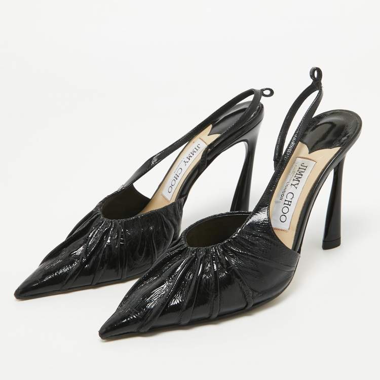 Pre Owned Jimmy Choo Black Leather Slingback Pumps Size 35