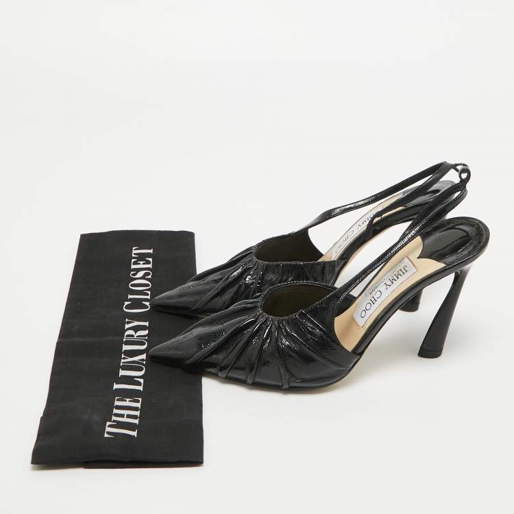 Pre Owned Jimmy Choo Black Leather Slingback Pumps Size 35