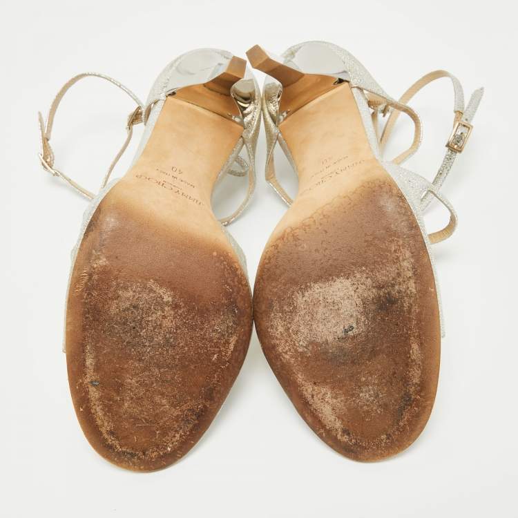 Pre Owned Jimmy Choo Silver Textured Leather Lance Sandals Size 40