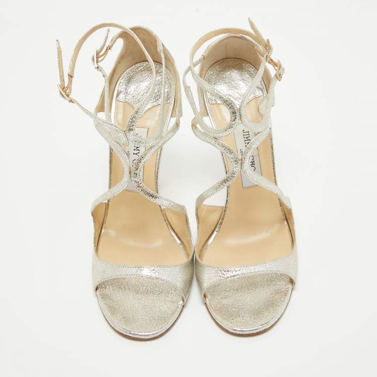 Pre Owned Jimmy Choo Silver Textured Leather Lance Sandals Size 40