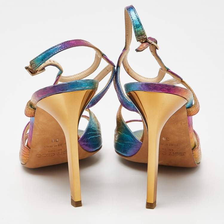 Pre Owned Jimmy Choo Multicolor Python Embossed Leather Criss Cross Strap Sandals Size 38