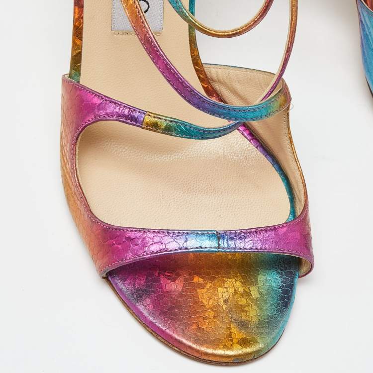 Pre Owned Jimmy Choo Multicolor Python Embossed Leather Criss Cross Strap Sandals Size 38