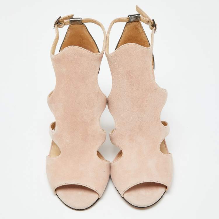 Pre Owned Jimmy Choo Pink Suede and Patent Leather Sandals Size 38