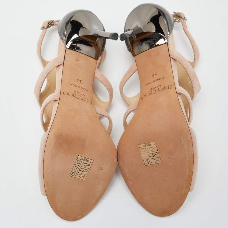Pre Owned Jimmy Choo Pink Suede and Patent Leather Sandals Size 38