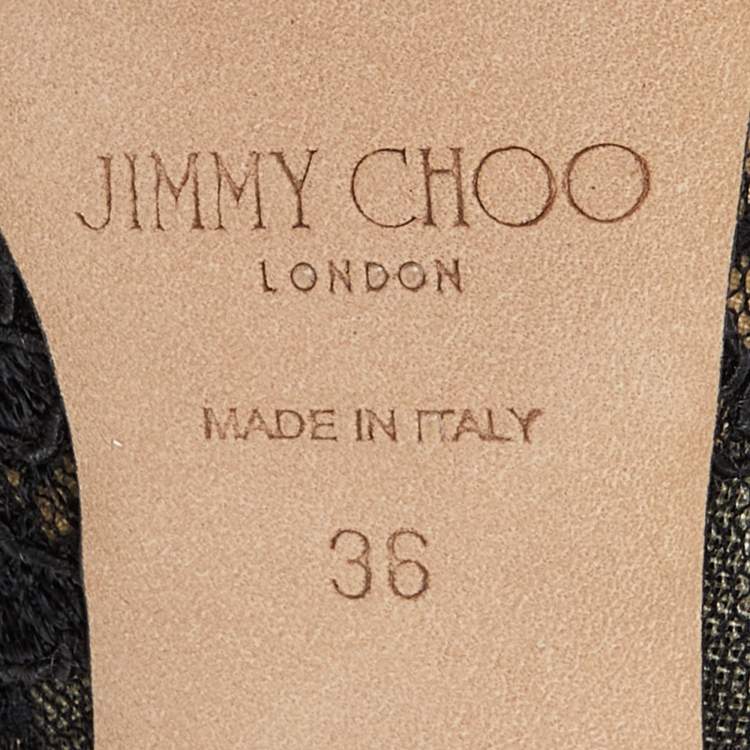 Pre Owned Jimmy Choo Black Lace and Mesh Shar Open-Toe Slingback Sandals Size 36