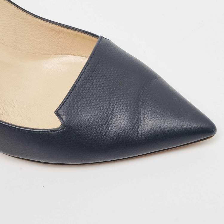 Pre Owned Jimmy Choo Dark Blue Leather Pointed Toe Pumps Size 38.5