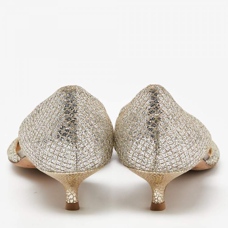 Pre Owned Jimmy Choo Glitter Champagne D'orsay Peep Toe Pumps Size 39.5