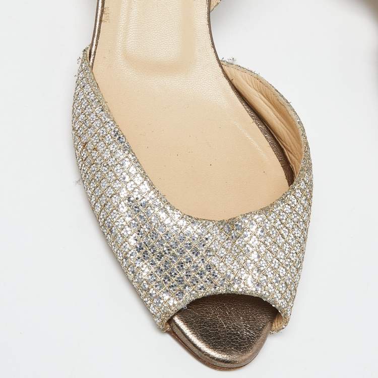 Pre Owned Jimmy Choo Glitter Champagne D'orsay Peep Toe Pumps Size 39.5