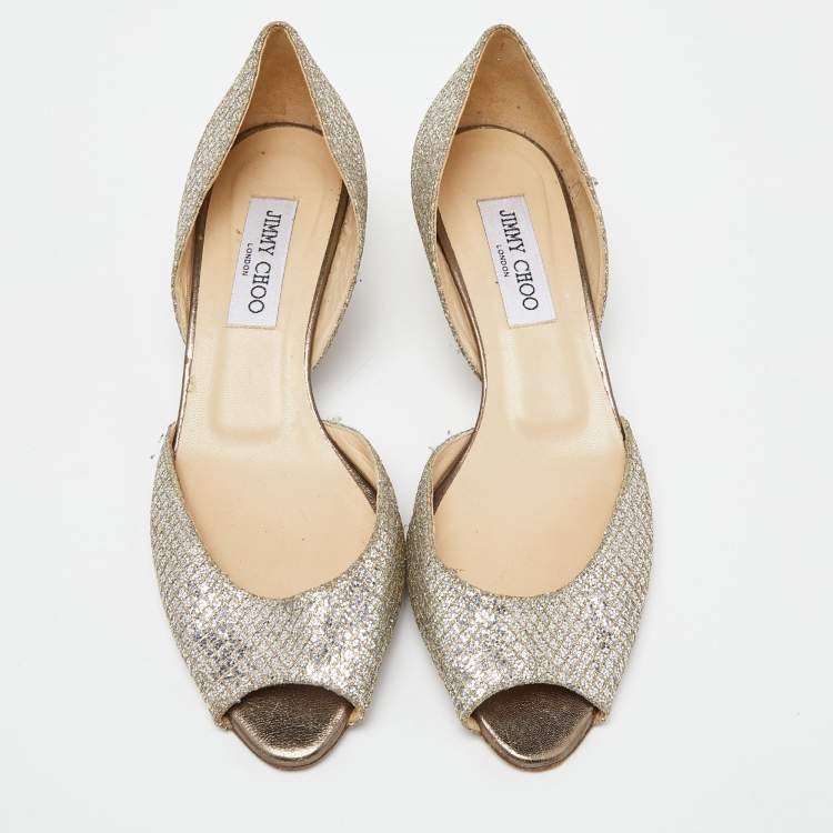 Pre Owned Jimmy Choo Glitter Champagne D'orsay Peep Toe Pumps Size 39.5
