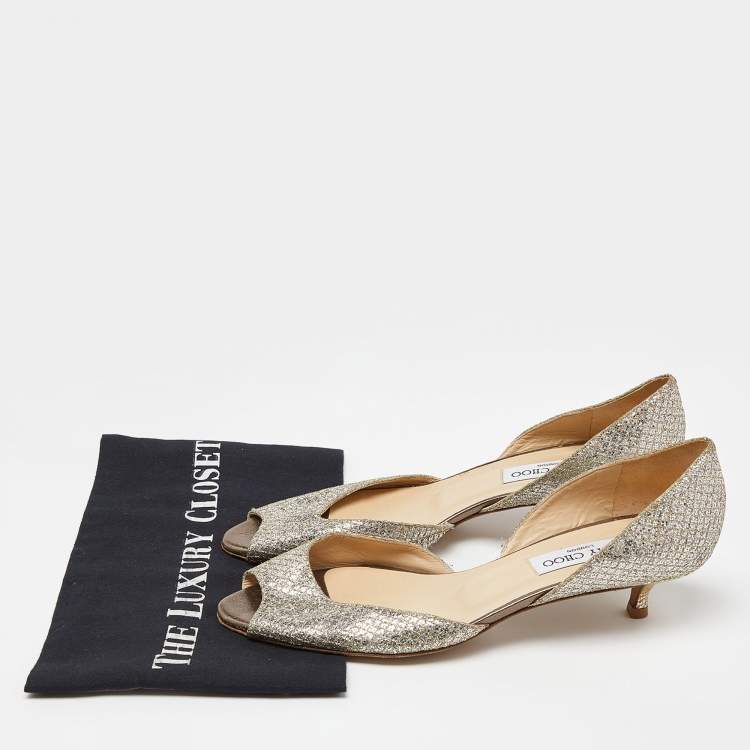 Pre Owned Jimmy Choo Glitter Champagne D'orsay Peep Toe Pumps Size 39.5