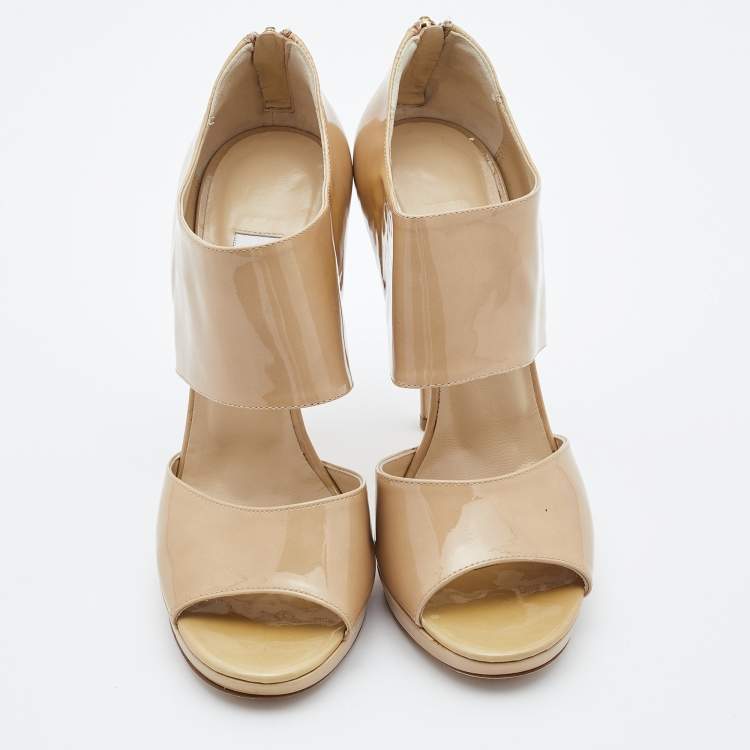 Pre Owned Jimmy Choo Beige Patent Private Ankle Strap Sandals Size 38.5