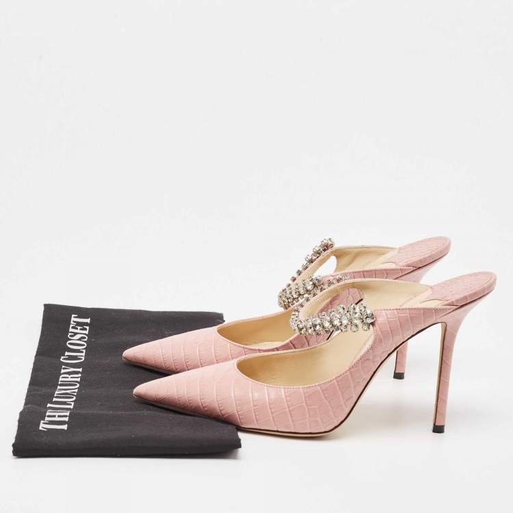 Pre Owned Jimmy Choo Pink Croc Embossed Leather Bing Mules Size 39