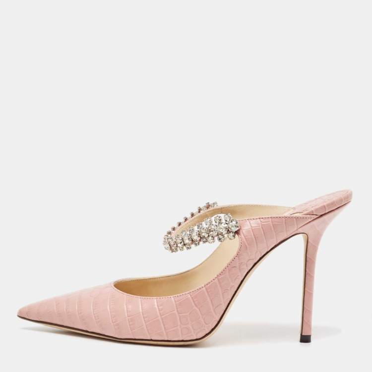 Pre Owned Jimmy Choo Pink Croc Embossed Leather Bing Mules Size 39
