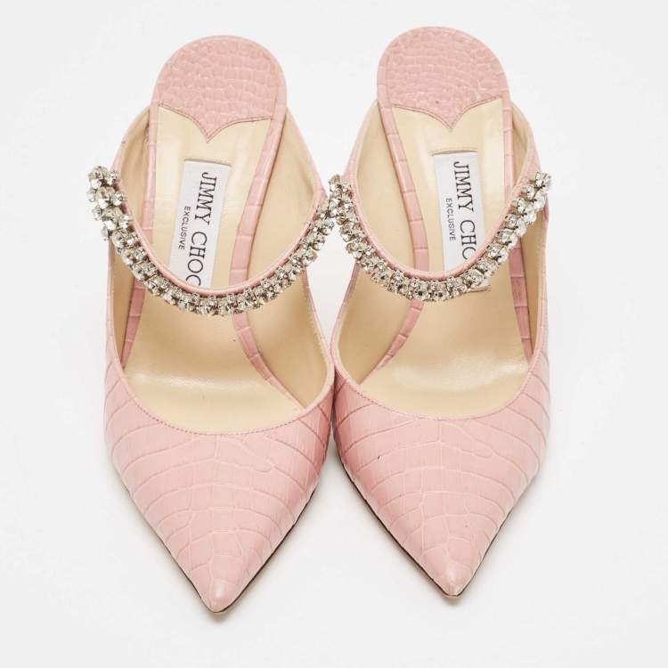 Pre Owned Jimmy Choo Pink Croc Embossed Leather Bing Mules Size 39