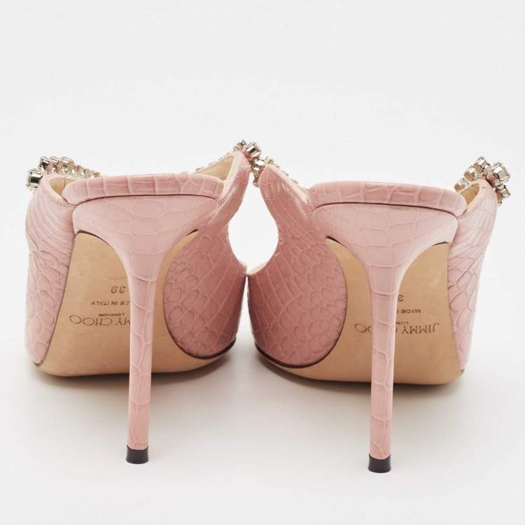 Pre Owned Jimmy Choo Pink Croc Embossed Leather Bing Mules Size 39