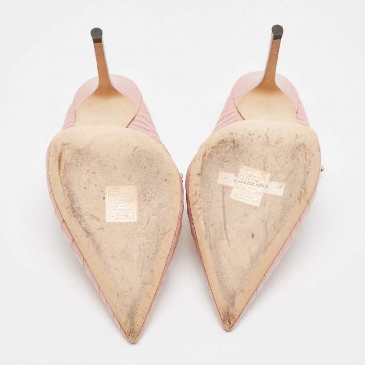 Pre Owned Jimmy Choo Pink Croc Embossed Leather Bing Mules Size 39