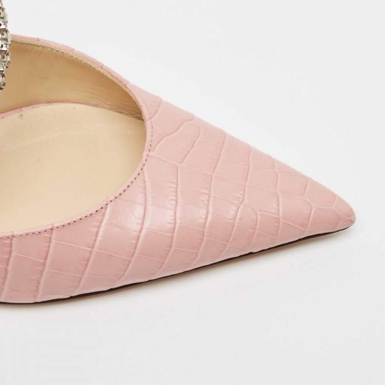 Pre Owned Jimmy Choo Pink Croc Embossed Leather Bing Mules Size 39