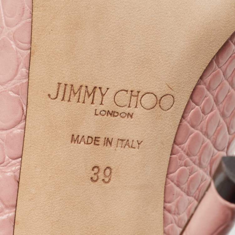 Pre Owned Jimmy Choo Pink Croc Embossed Leather Bing Mules Size 39