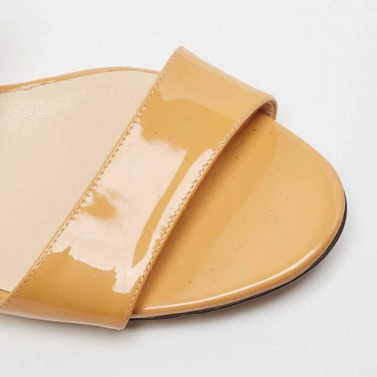 Pre Owned Jimmy Choo Light Orange Patent Leather Chiara Wedge Sandals Size 39