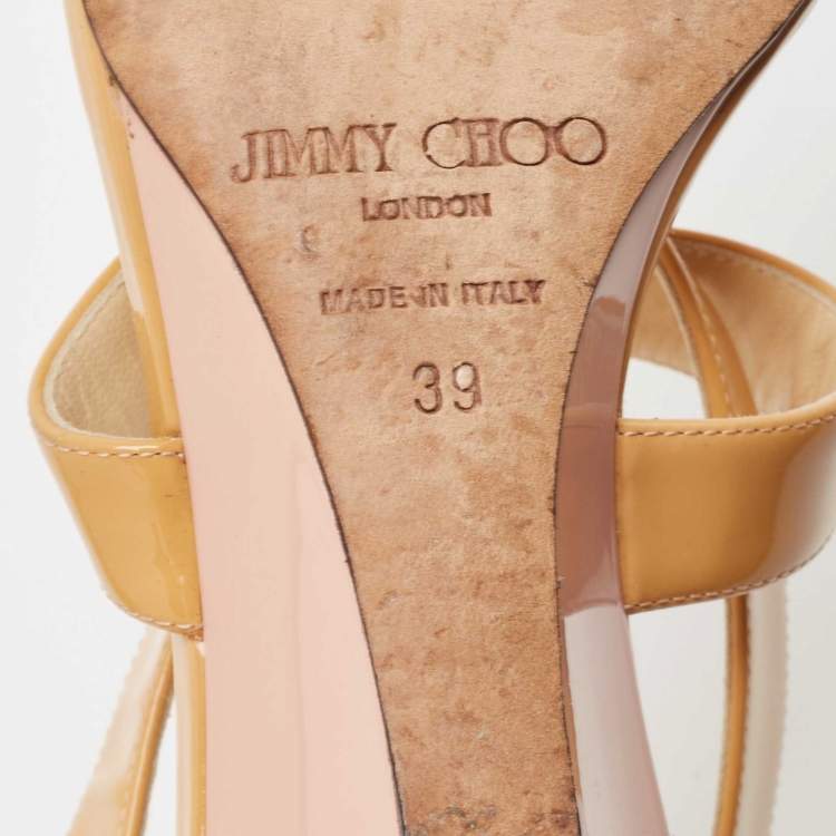 Pre Owned Jimmy Choo Light Orange Patent Leather Chiara Wedge Sandals Size 39