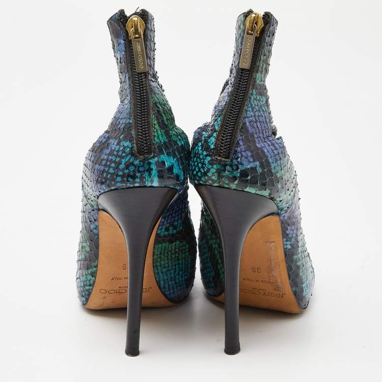 Pre Owned Jimmy Choo Tricolor Embossed Snakeskin Open Toe Strappy Sandals Size 36