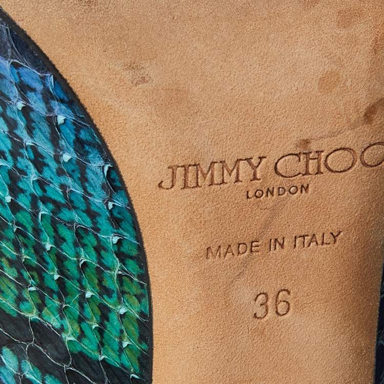 Pre Owned Jimmy Choo Tricolor Embossed Snakeskin Open Toe Strappy Sandals Size 36