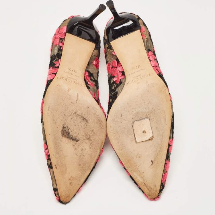 مملوكة مسبقًا Jimmy Choo Multicolor Lace and Patent Pointed Pumps Size 37.5