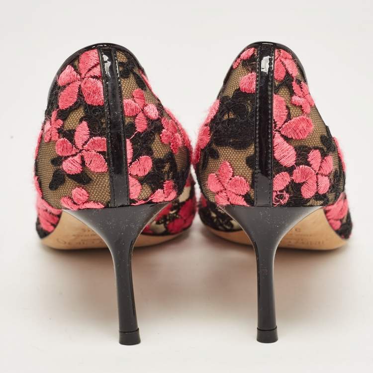 مملوكة مسبقًا Jimmy Choo Multicolor Lace and Patent Pointed Pumps Size 37.5