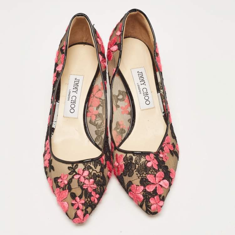 مملوكة مسبقًا Jimmy Choo Multicolor Lace and Patent Pointed Pumps Size 37.5