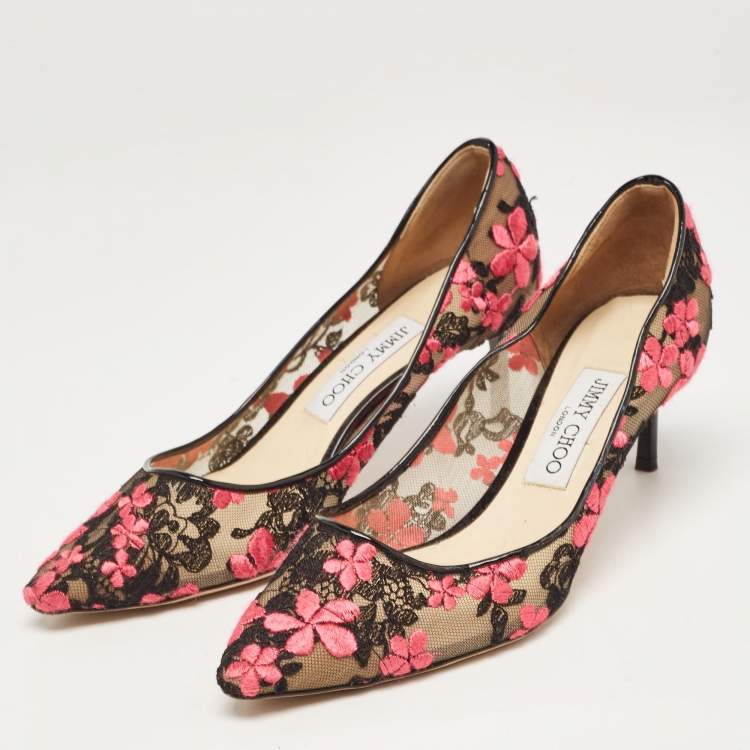 مملوكة مسبقًا Jimmy Choo Multicolor Lace and Patent Pointed Pumps Size 37.5