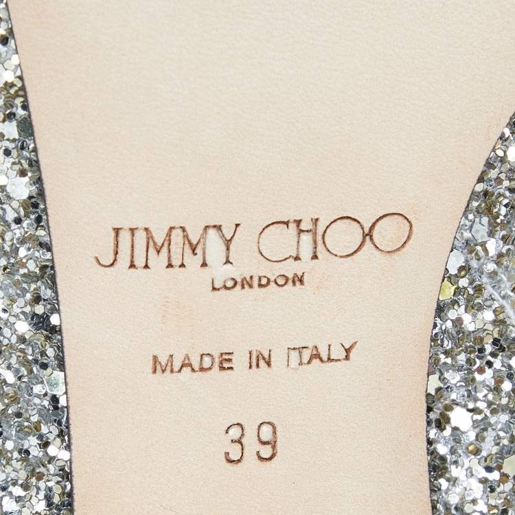 Pre Owned Jimmy Choo Metallic Silver Glitter Hanover Crystal Embellished Pointed Toe Booties Size 39