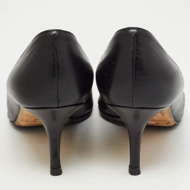 Pre Owned Jimmy Choo Black Leather Evelyn Peep Toe Pumps Size 38