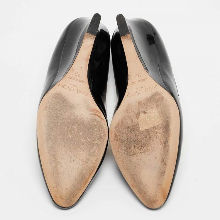 Pre Owned Jimmy Choo Black Patent Gilbert Wedge Pumps Size 39