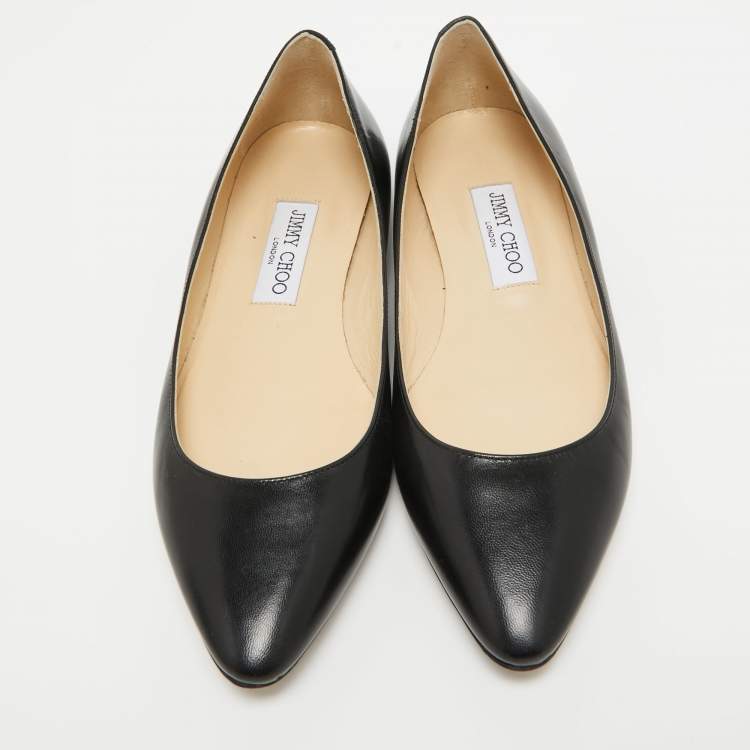 Pre Owned Jimmy Choo Black Leather Ballet Flats Size 39