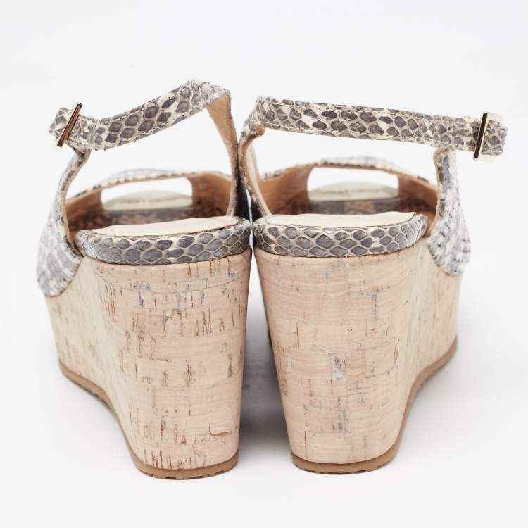 Pre Owned Jimmy Choo Two Tone Embossed Snakeskin Praise Wedge Slingback Pumps Size 36.5