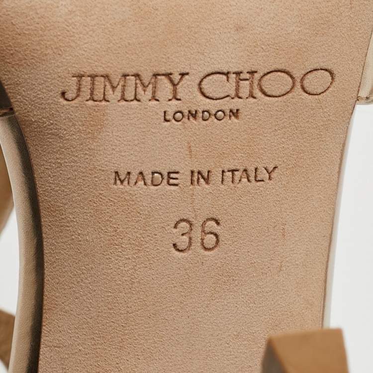 Pre Owned Jimmy Choo Gold Leather Lang Ankle Strap Sandals Size 36