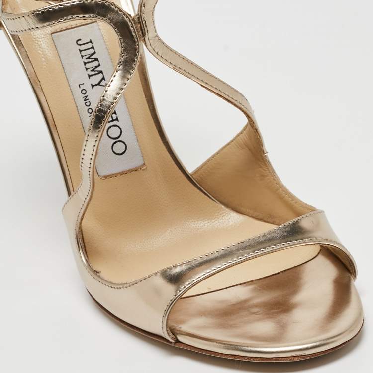 Pre Owned Jimmy Choo Gold Leather Lang Ankle Strap Sandals Size 36