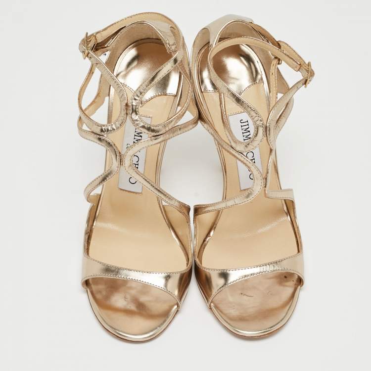 Pre Owned Jimmy Choo Gold Leather Lang Ankle Strap Sandals Size 36