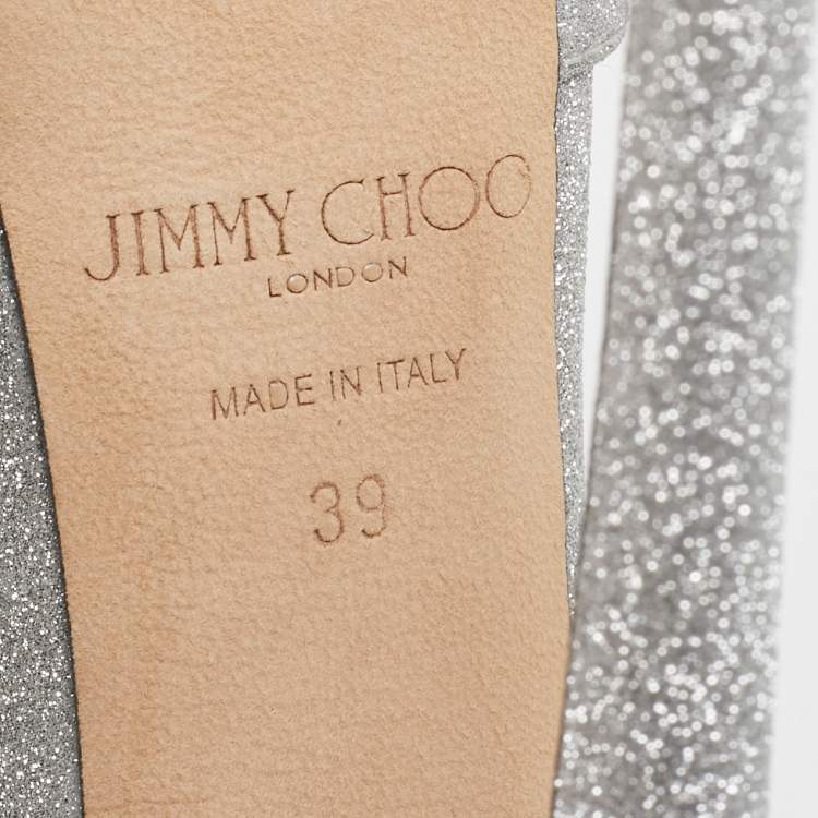 Pre Owned Jimmy Choo Silver Glitter Max Ankle Strap Sandals Size 39