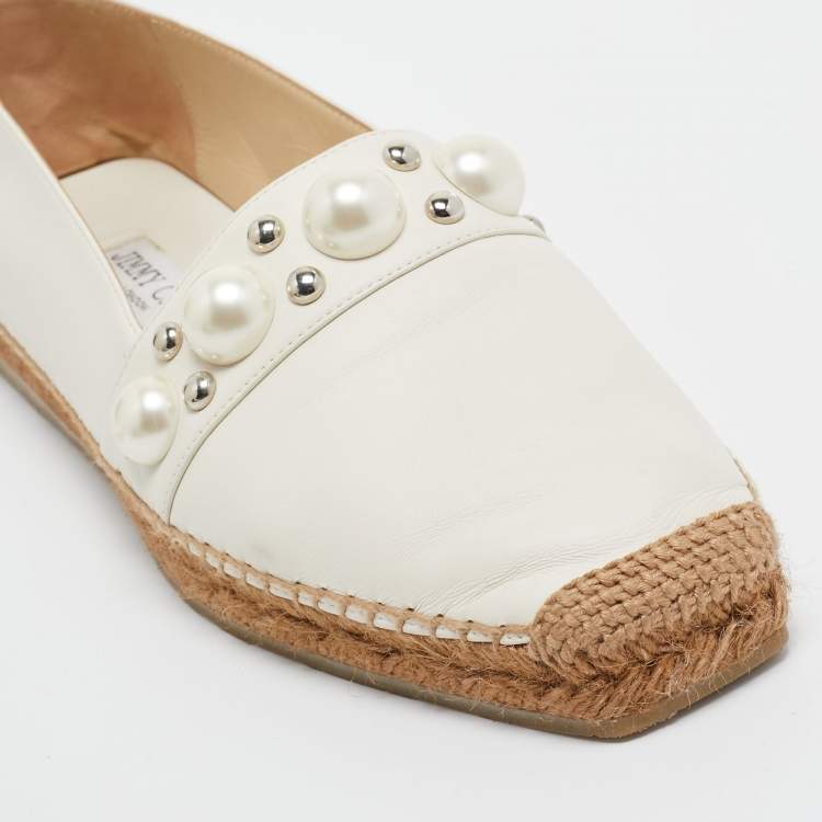 Pre Owned Jimmy Choo Cream Leather Dru Espadrille Flats Size 40